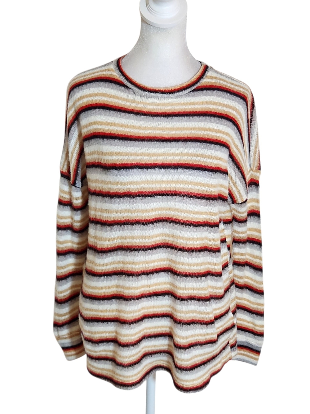 Ginger G Multicolor Striped Fuzzy Knit Top Size Medium